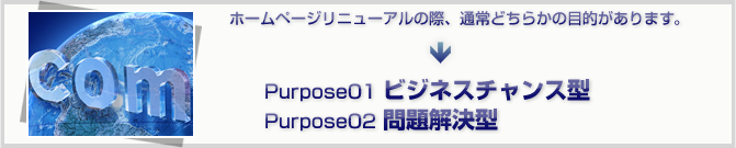 ホームページリニューアルの際、通常「ビジネスチャンス型」か「問題解決型」のどちらかの目的があります。